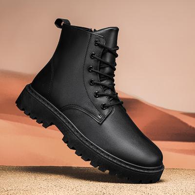 Chaussures Homme Automne Antidérapantes Imperméables Montantes Noires à Lacets Décontractées en Cuir Bottes à Plateforme Tendance Mode Bottes de Moto