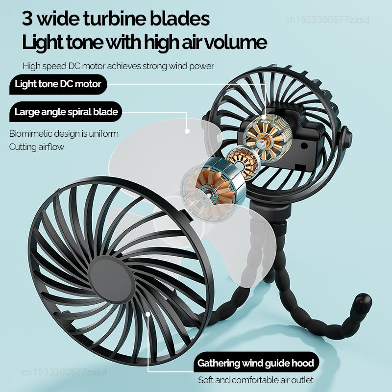 New USB Rechargeable Portable Octopus Mini Fan 3 Speed Handheld Cooling Fan With Hanger Outdoor Table Necklace Variable Styling