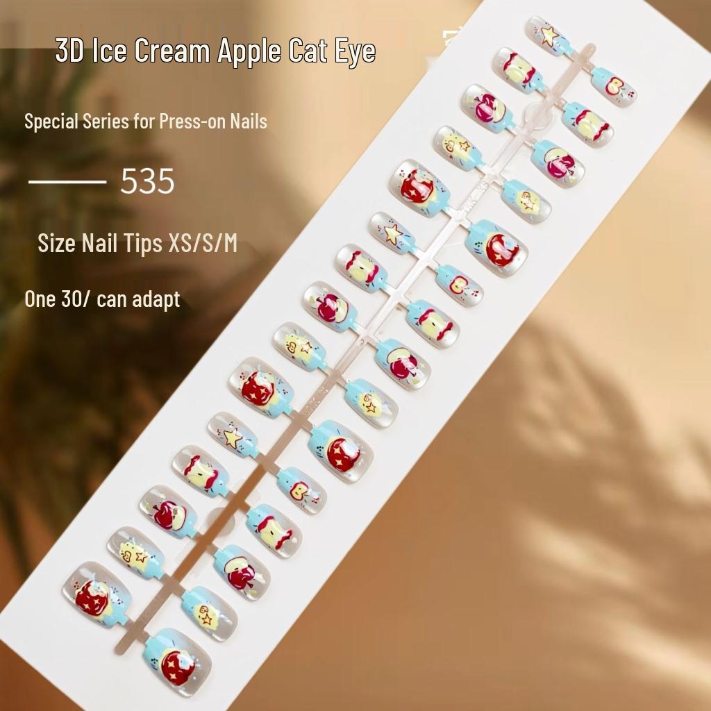 

3D Ice Cream Apple Cat Eye Wearable Gradient False Nails Set
