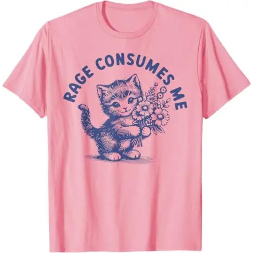 Rage Consumes Me Cat Flower Cute Kitty Cat 3d Print Womens T Shirt Funny Kitten Graphic Outfit Short Sleeve Blouses Novelty Tee