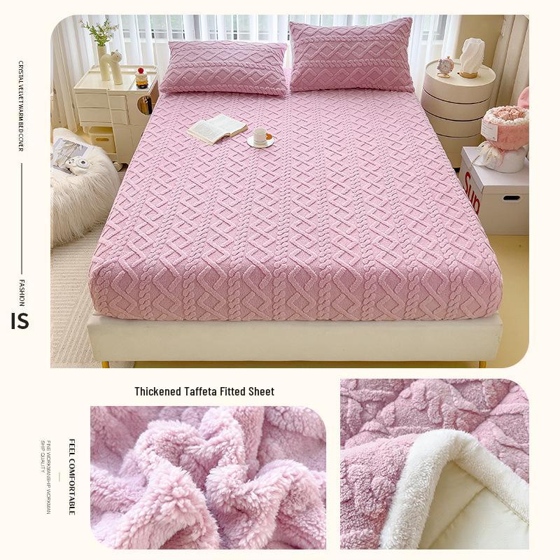 Winter Plush Taffeta Velvet Fitted Bed Sheet - Thick, Non-Slip Coral Fleece Flannel Cover