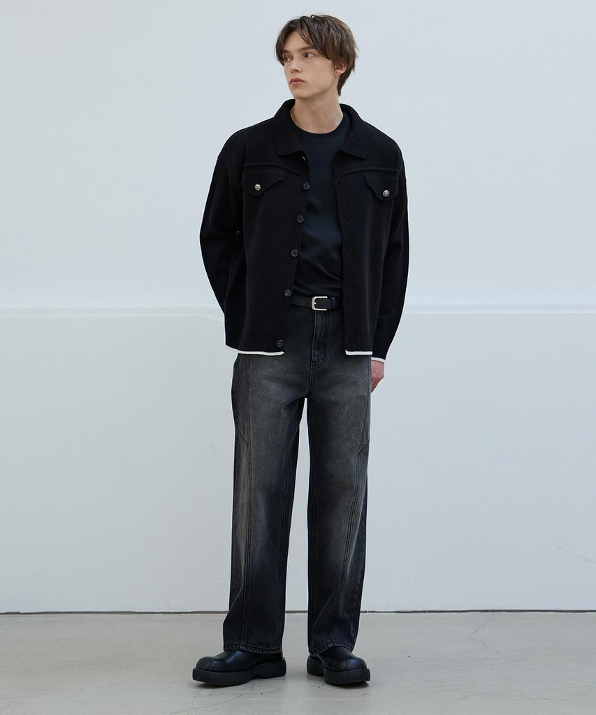 Nodu Collar Pocket Knit Jacket Cardigan [Black]