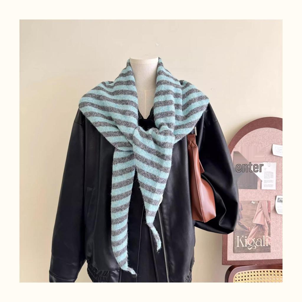 Wool Blend Stripe Triangle Neck Gaiter - Versatile, Warm, Soft Women's Scarf