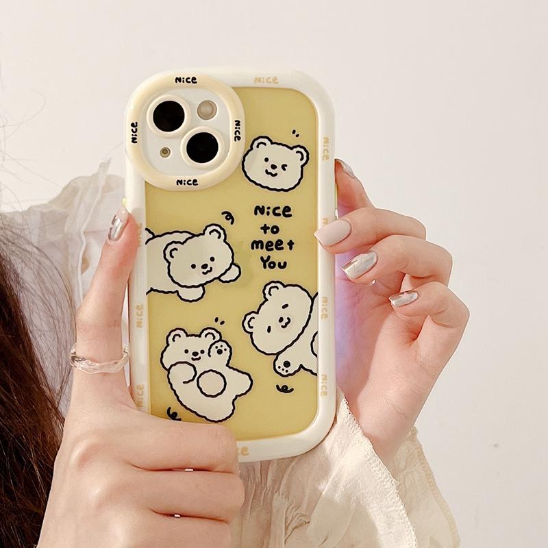 Husă frumoasă, drăguță, cu urs alb, galbenă, rezistentă la șocuri, pentru Iphone 14 13 12 11 Pro Max, husă transparentă pentru telefon Capa