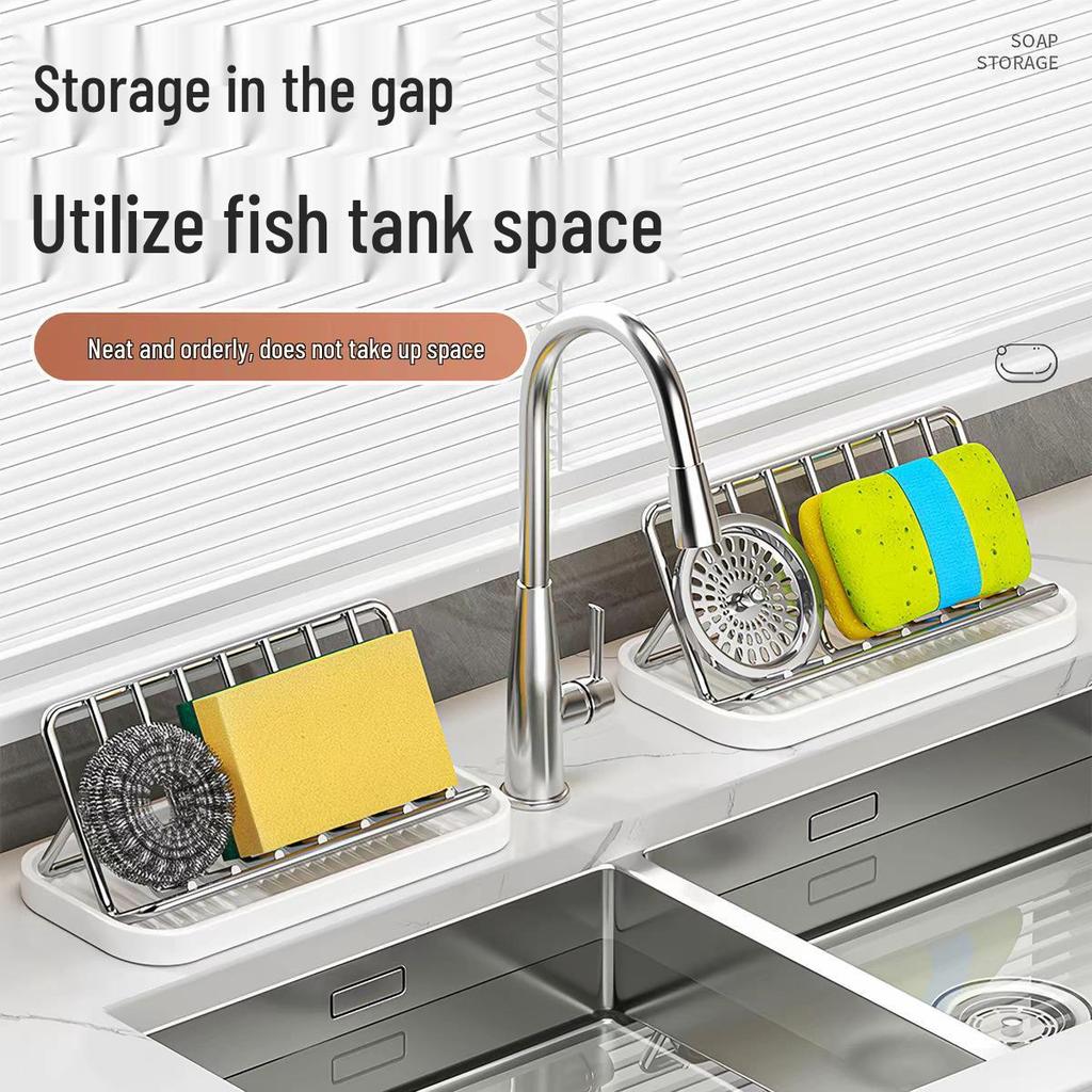 Stainless Steel Dish Drying Rack with Sponge, Scrubber, and Cleaning Cloth Holders