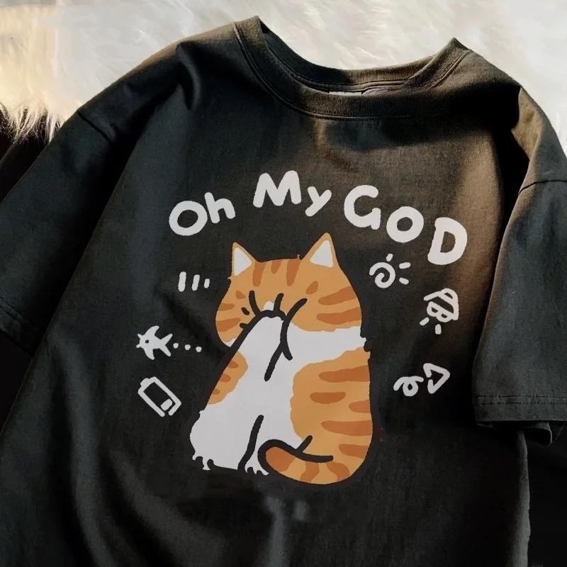 Brand New Cat Print Short-Sleeve T-Shirt Summer Collection Sale Man and Woman  Breathable Tee Top 2025 Kawaii Casual Tees Shirts