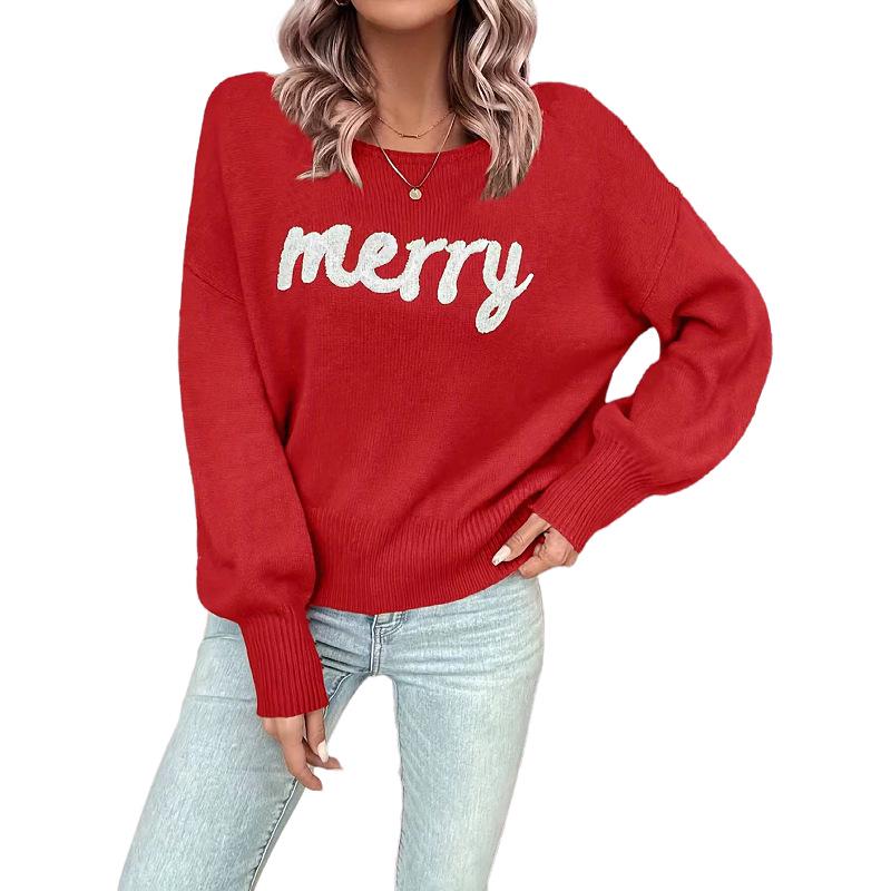 Spring 2025 European & American Women's Christmas Knitwear Round Neck Long Sleeve Pullover Sweater