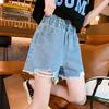 Summer Teen Girls Denim Shorts Clothes Kids Child Elastic Waist Hole Design Shorts Age 5-14 Years Old