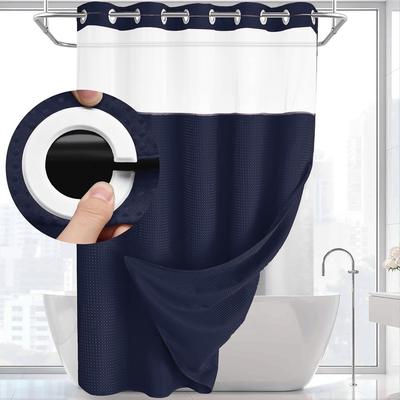 With Snap In Liner No Hook Slub Textured Shower Curtain With See Through Top Window Removable Hookless Shower Curtain