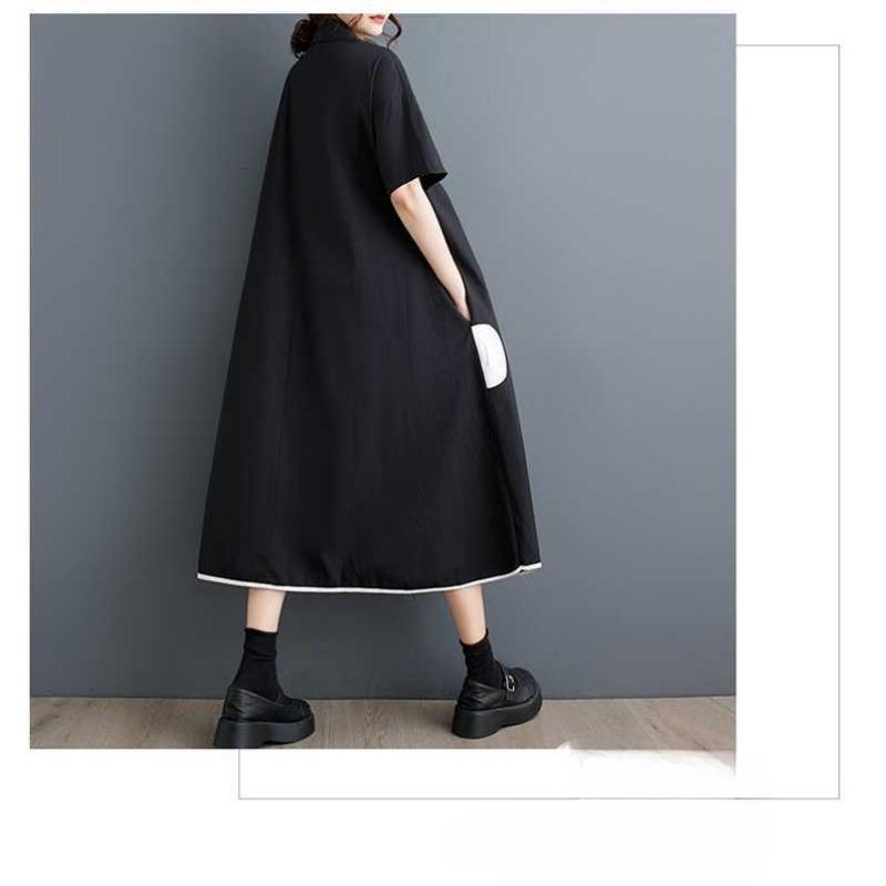 Volné šaty střední délky s uměleckým retro potiskem krajky