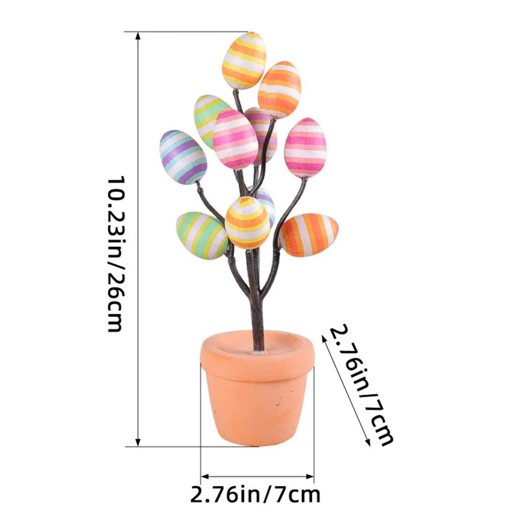Easter Simulation Egg Potted Flower Tree Cartoon Printed Eggs Easter Desktop Decorative Ornaments Home Decor