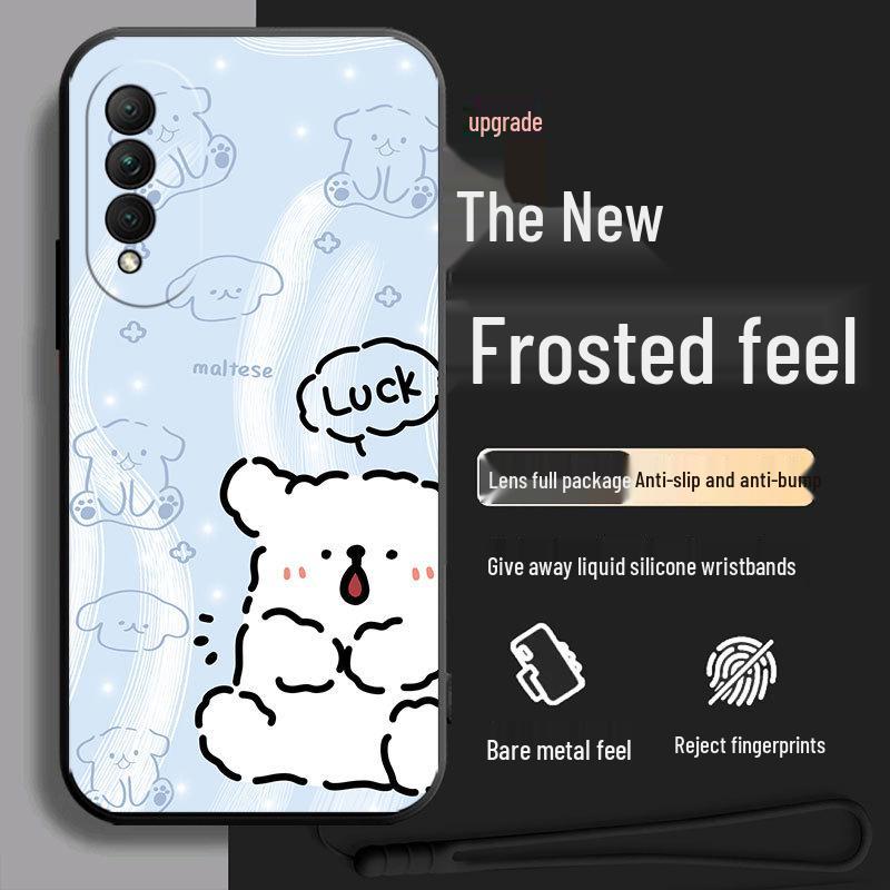 Black Cartoon Chinese Style Silicone Honor X20se Phone Case with Tempered Glass Protector