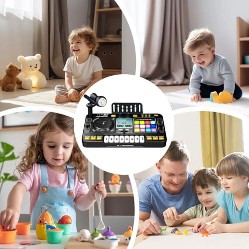 Kids DJ Mixer, DJ Mixer Piano | Digital Audio Console with Microphone, Multifunctional DJ Toy, Lighted Piano Keyboard, Portable USB Charging, DJ Learn