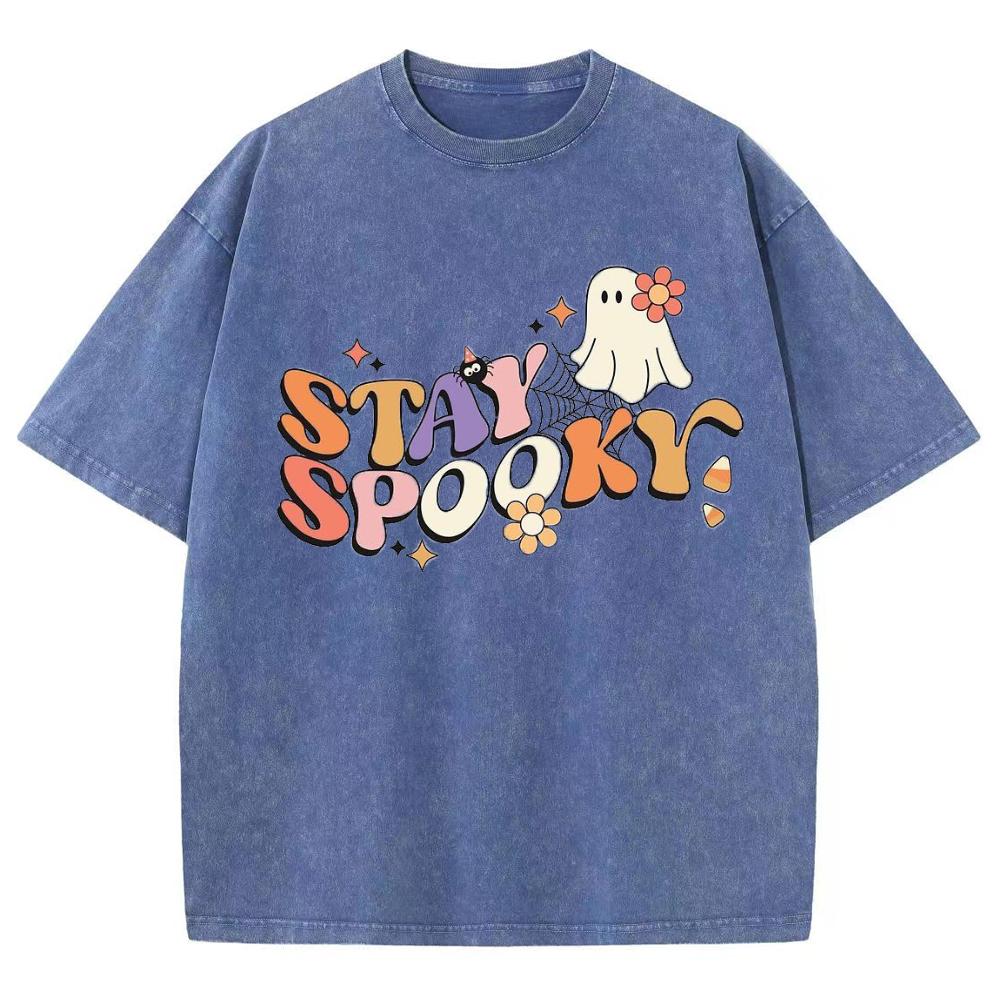 Stay Spookr Letter Print Women's T-Shirt Y2k Oversized Cotton Tees Minimalist Design Short Sleeve Casual Top