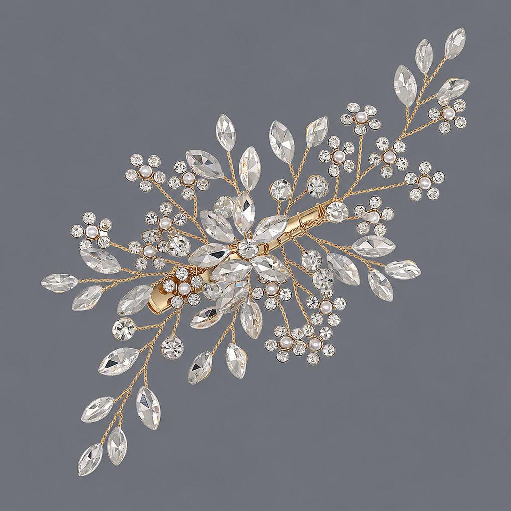 Handmade Flower Hair Clip with Alloy, Pearl and Drip Oil - Bridal Wedding Headwear Accessory