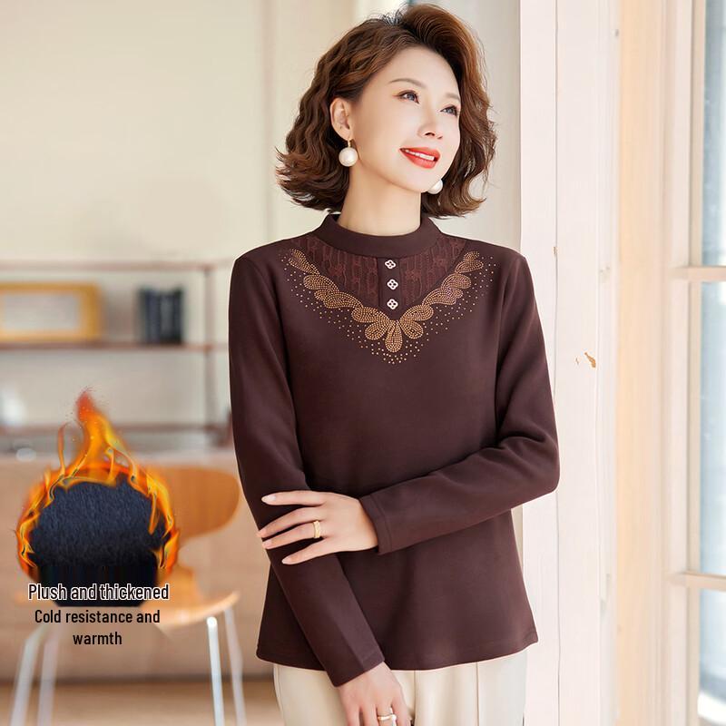 

Pastel Women s Winter Rhinestone Fleece-Lined Round Neck Top L