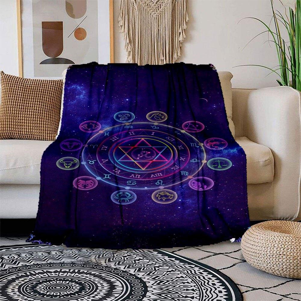"Zodiac Wheel Astrology Mandala Wall Art Print"Blanket Flannel Throw Blanket for Sofa, Bed, Travel, Camping, Office