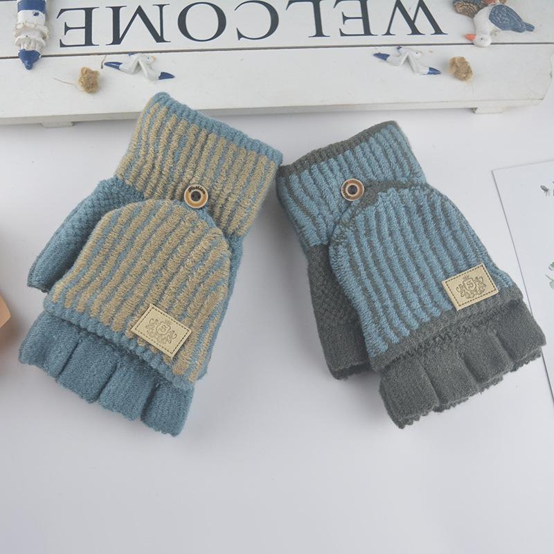 New Men's Half-finger Flip Gloves, Fashionable and Comfortable Student Thermal Gloves, Knitted Gloves