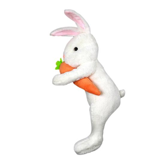 

Rabbit Ornament Plush Standing Easter Decoration with Hand-Held Carrot Soft Pink Ears Tree Topper Holiday Home Decor Indoor Gift Prop білий