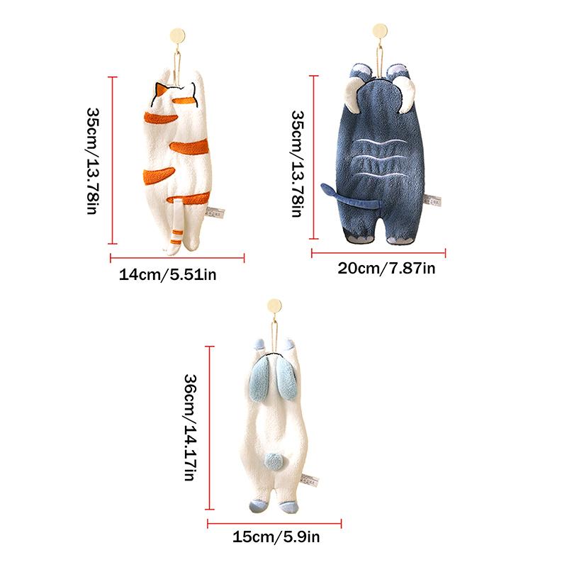 Cute Cat Rabbit Elephant Hanging Towel Kitchen Hand Towel Bathroom Soft Absorbent Handkerchief Wipe Towel Cartoon Kids Towels