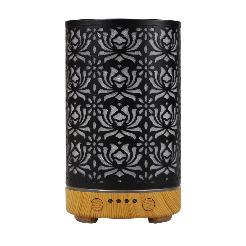 Aroma Diffuser Scent Ultrasonic Air Humidifier Iron Art Hollow Lotus Flower Pattern 2025 New Home Decorations with LED Lights