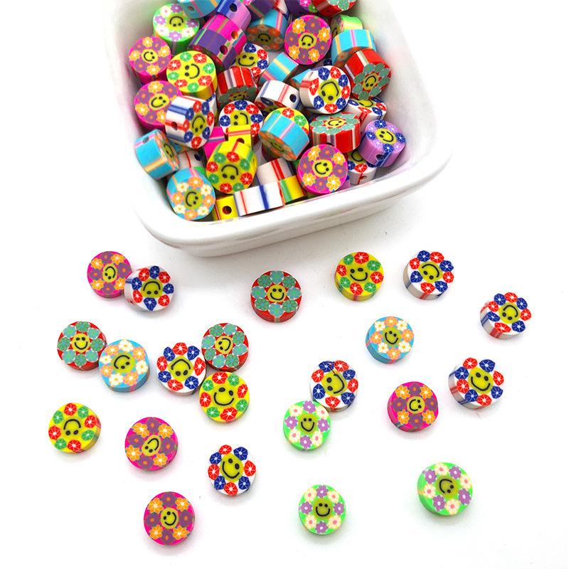 Diy Soft Pottery Bead Separation Mixed Color Fruit Cartoon English Letters Perforated Loose Beads, Sliced Bracelet Material