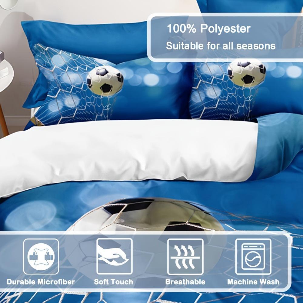 3pcs Soccer-Themed Duvet Cover Set - Breathable, Soft Polyester With Zip Closure - Includes 1 Duvet Cover & 2 Pillowcases