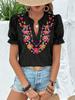Europäisches und amerikanisches neues floral besticktes Rüschenkanten-Hemd Damen V-Ausschnitt Pullover Top Damen