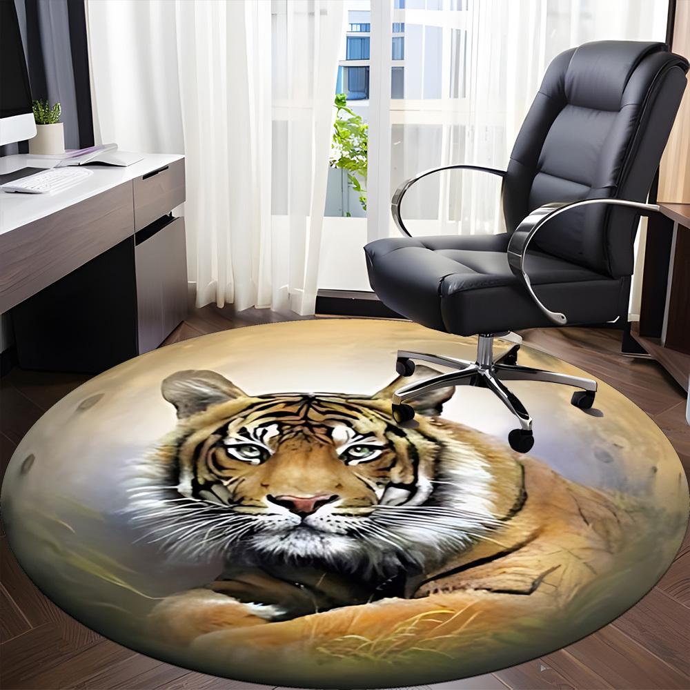 1pc Tiger Print Chair Carpet for Office Non-Slip, Machine Washable Rug for Office - Holiday DecorMachine Made yy251029023
