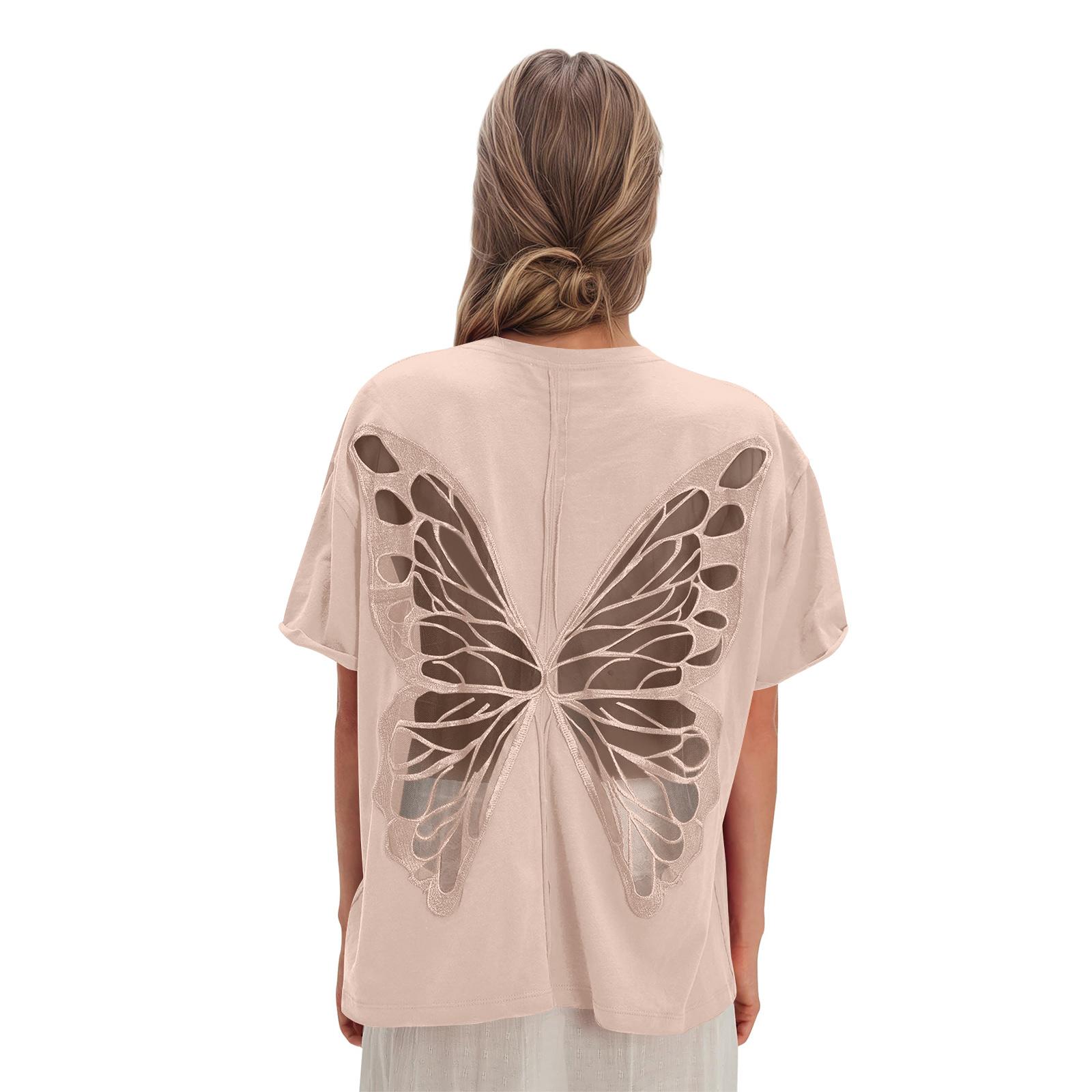 

Women s Casual Printed T-Shirt Round Neck Pullover Short Sleeve Top M розовый