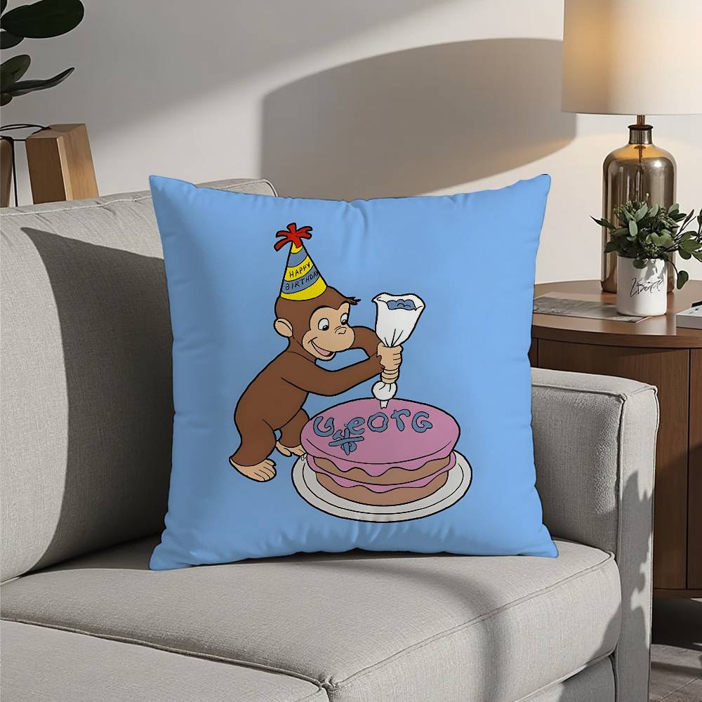 Good Night George Curious Monkey Pillow Case Sofa Decorative Home Double-sided Printing Short Plush Cushion Pillow Cover Gift