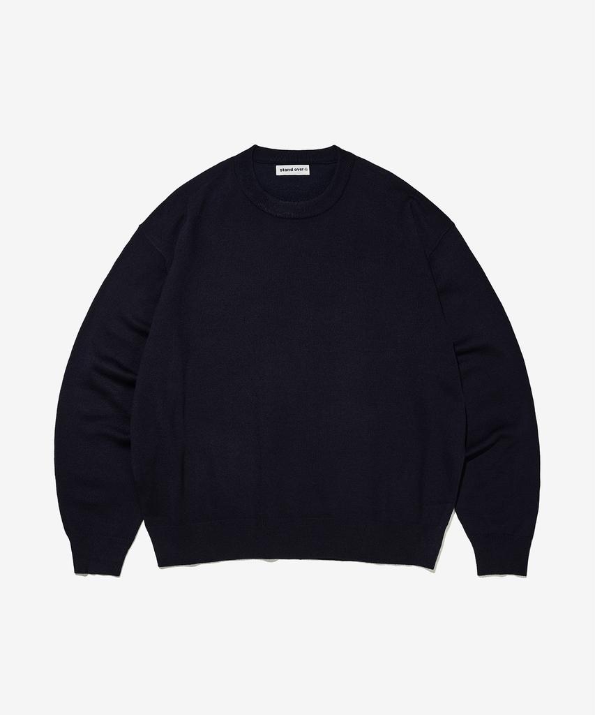 Seutaendeuobeo Crop Round Neck Knit [Dark Navy]