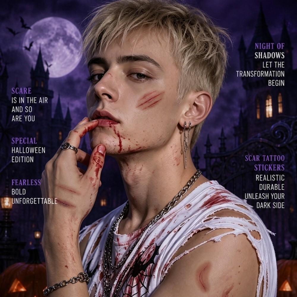Sweatproof Bruise Scab Scar Tattoo Sticker Waterproof Zombie Cosplay Props Festival Carnival
