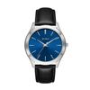 BUREI Men's Analog Quartz Watch, Waterproof, Black Leather Strap, Popular Slim Watch, Simple and Stylish for Business and Casual Wear (Blue, Leather)