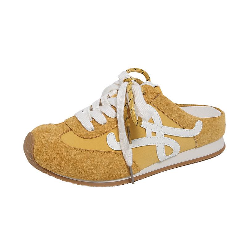 Ugly cute lace-up bag head half-drag inner height-increasing shoes 2025 summer new outer wear one-pedal versatile flat-bottomed cool slippers