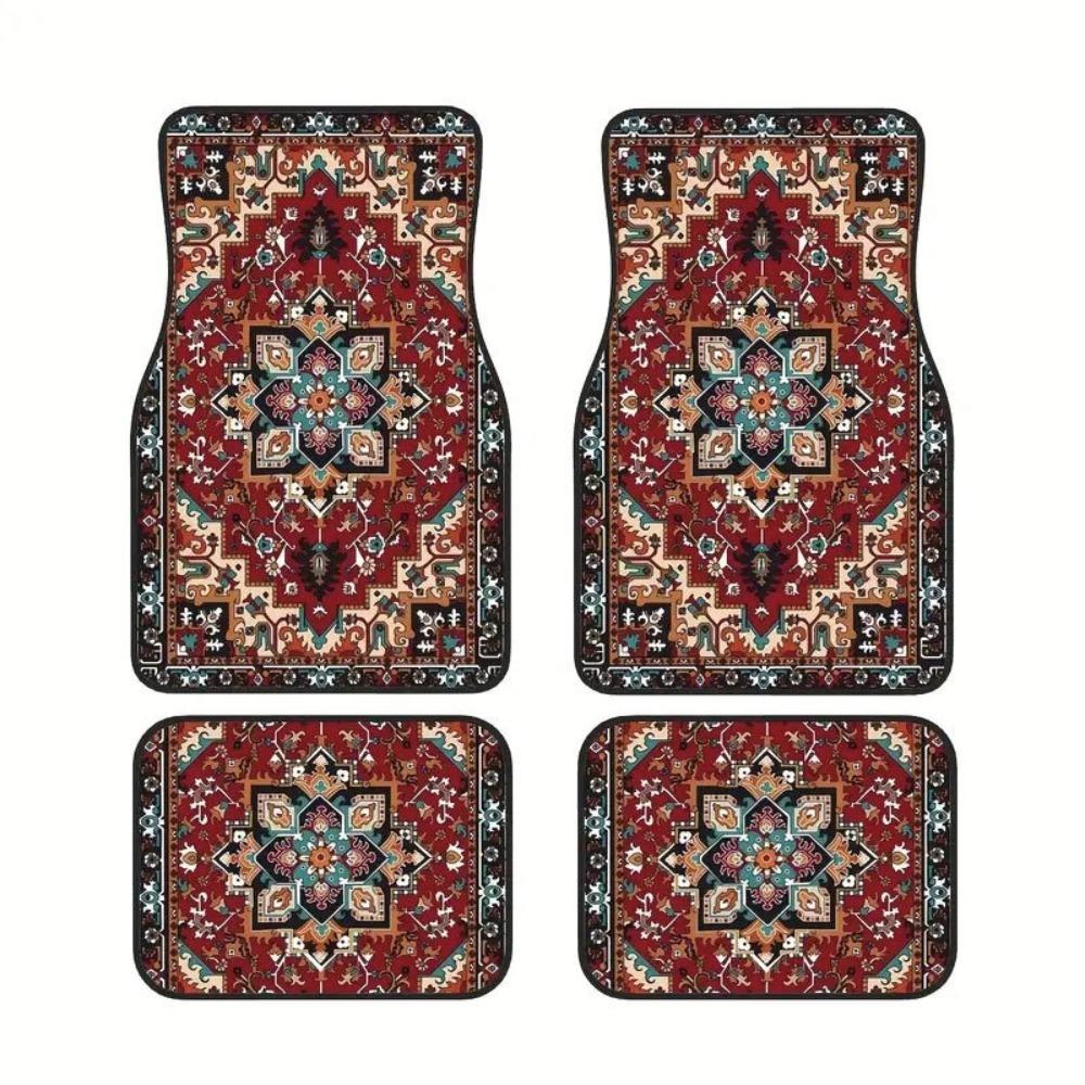 4Pcs Heavy Duty Persian Carpet Bohemian Car Floor Protector Rugs  for Front Rear Seats