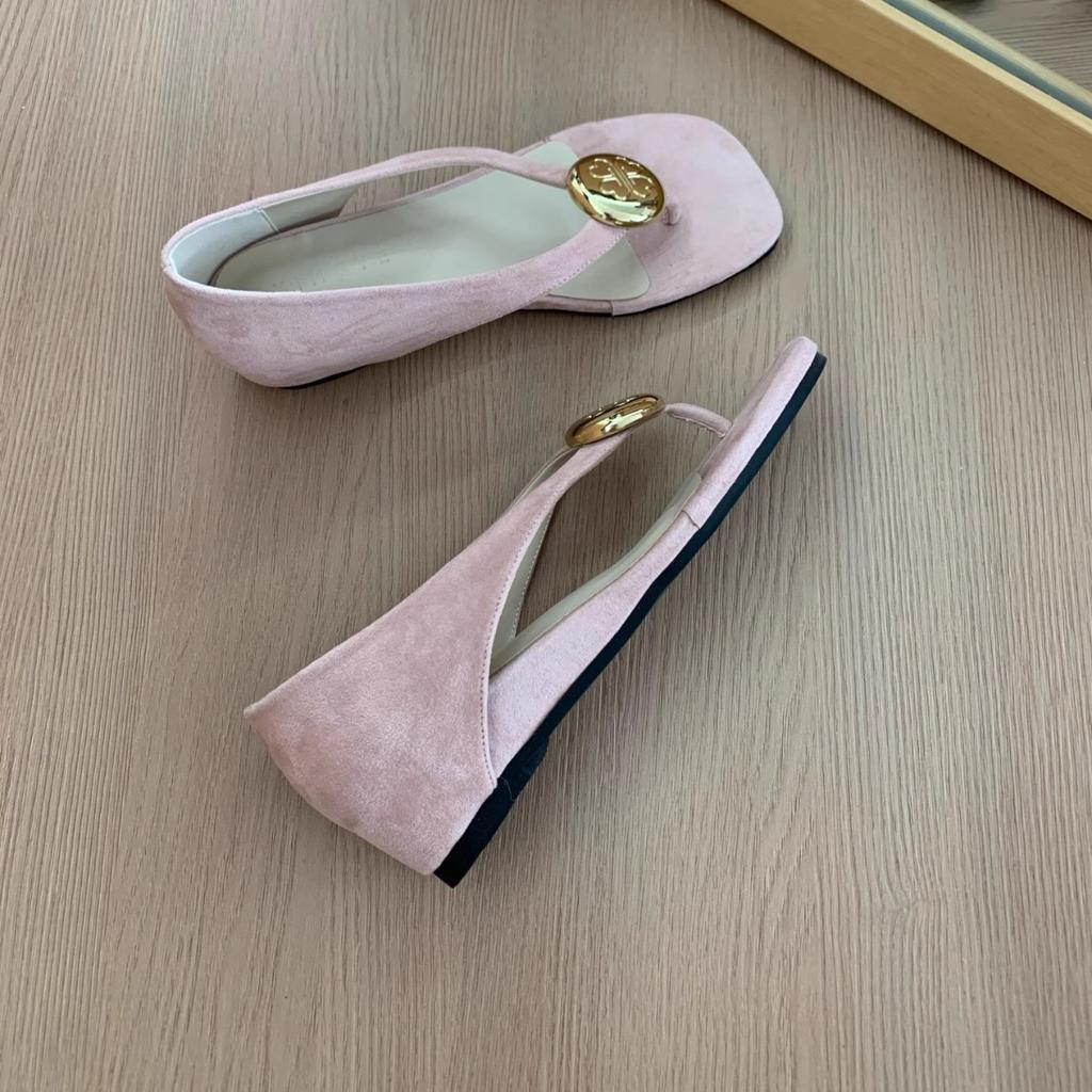 Super easy to wear 2025 summer new flat-bottomed versatile Mary Jane shoes women's shoes suede metal buckle round head shallow mouth single shoes