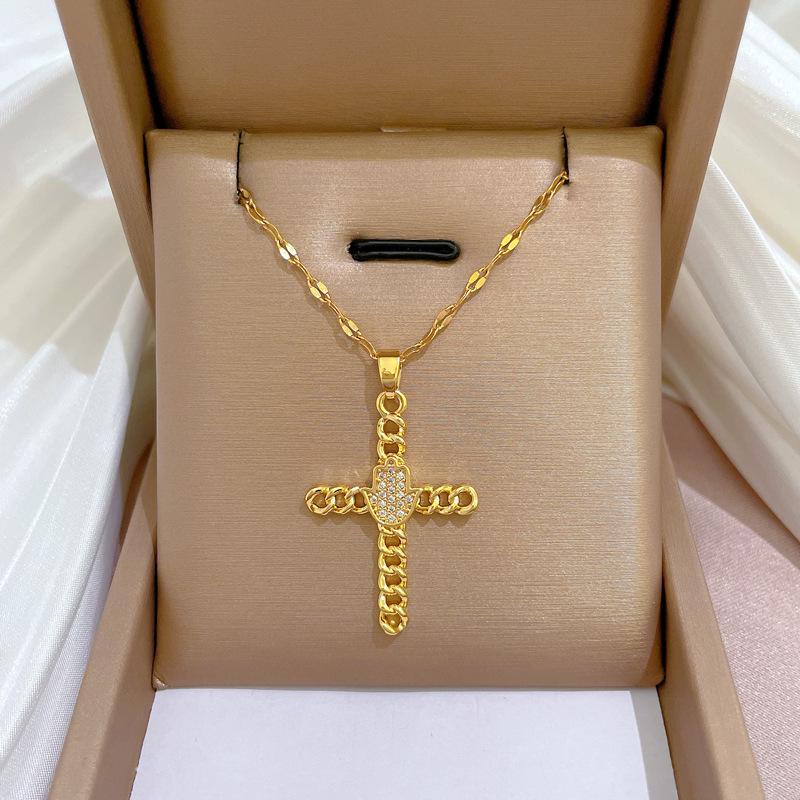 Titanium Steel Micro-Inlaid Gold Plated Women's Lucky Bead Necklace - Trendy Clavicle Chain Accessory