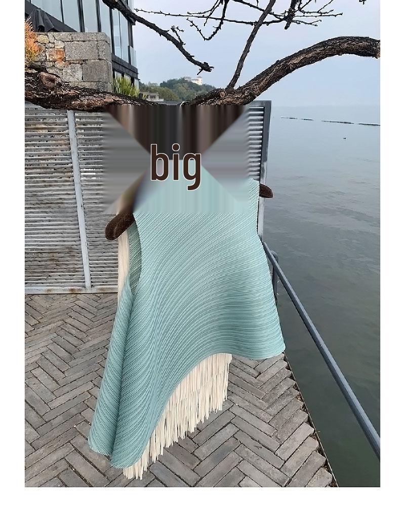 2025 Elegant Miyake Sleeveless Top & Pleated Tassel Midi Skirt Set for Women