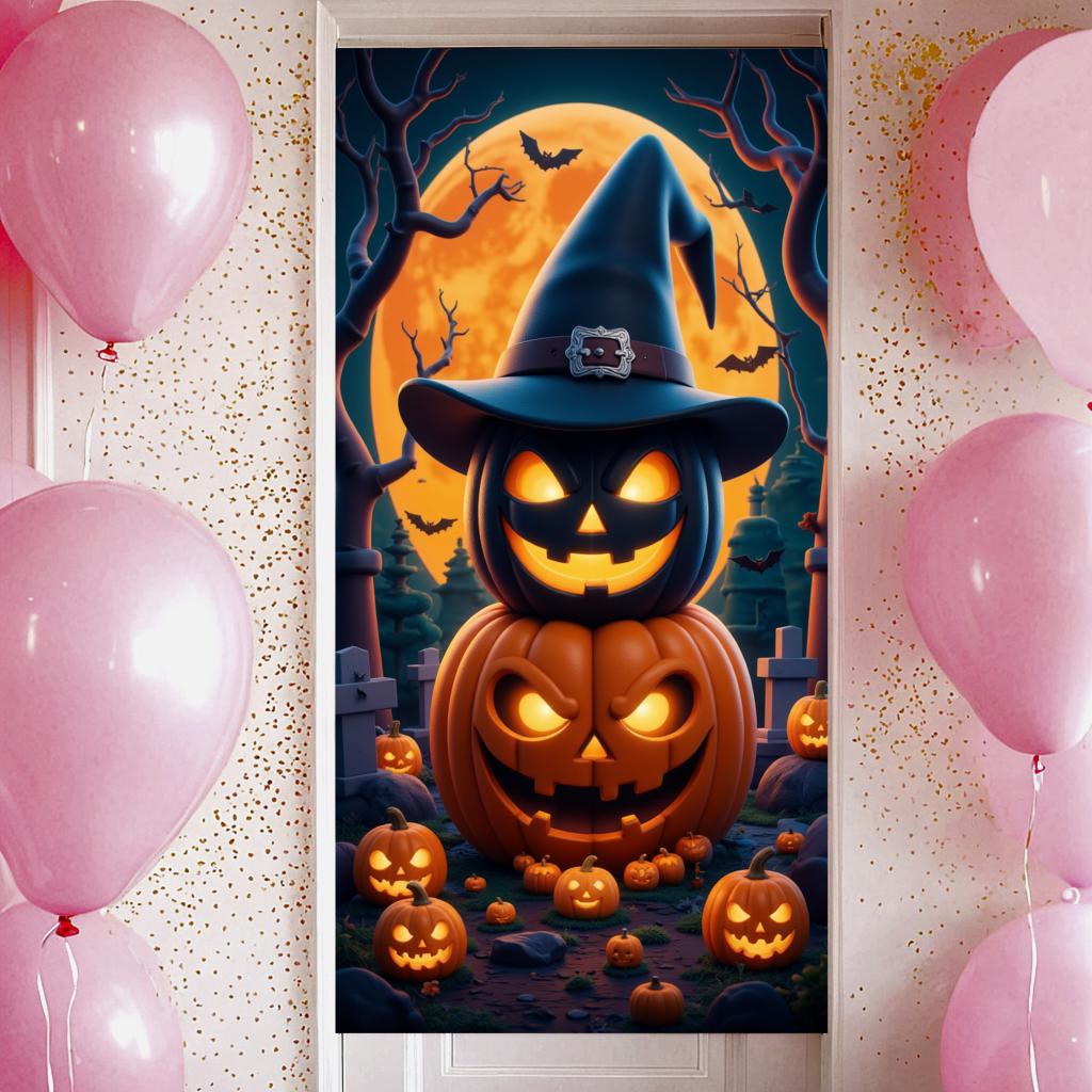 Halloween Decoration Banner Spooky Theme Devil Pumpkin Lantern Halloween Party Decoration Backdrop Photography Background Props