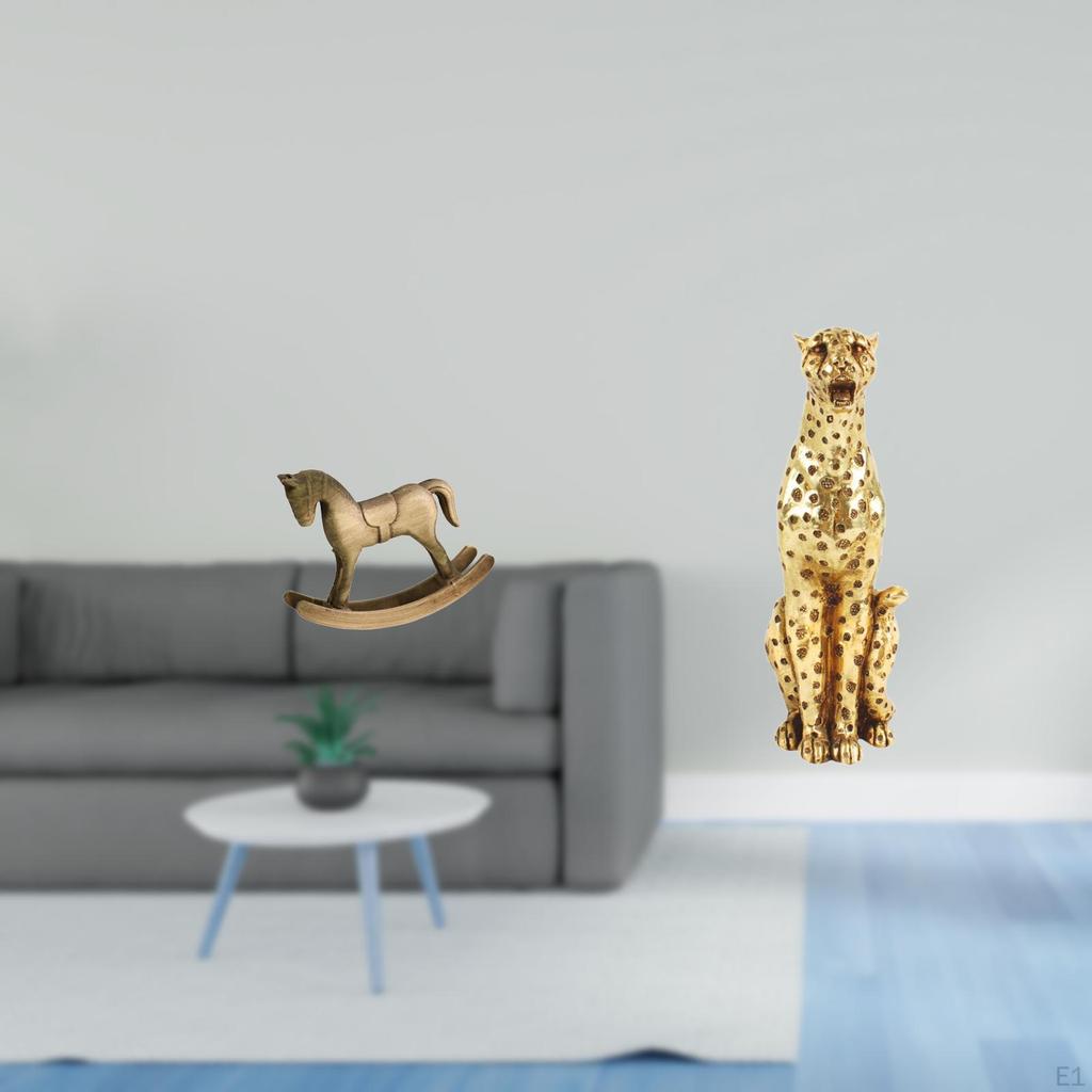 Rustic Gold Cheetah Horse Figurine Animal Sculpture Decorative Tabletop Ornament for Home Office