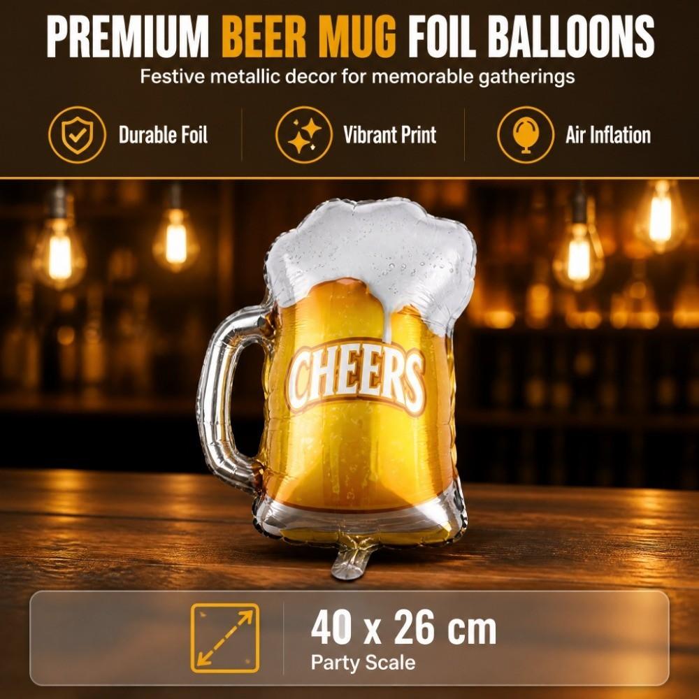 20 Pcs Large Size Beer Mug Balloon Aluminum Foil Foil Balloon Beer Balloon Background Decoration