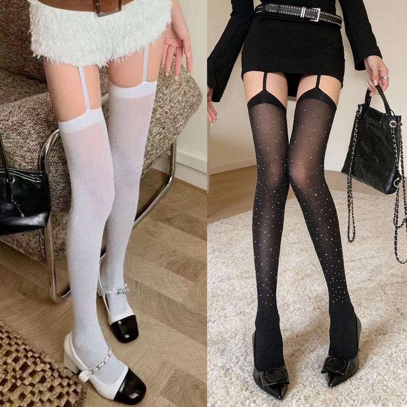 Sexy Rhinestone Thigh High Stockings Sparkling Crystal Garter Belt Socks for Women Girls Glamorous Party Nightwear Evening Club
