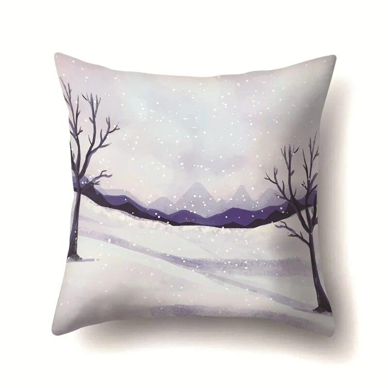 45x45cm Cartoon Fawn Snow Scene Pillow Cover Living Room Sofa Office Seat Car Waist Cushion   Home Decoration