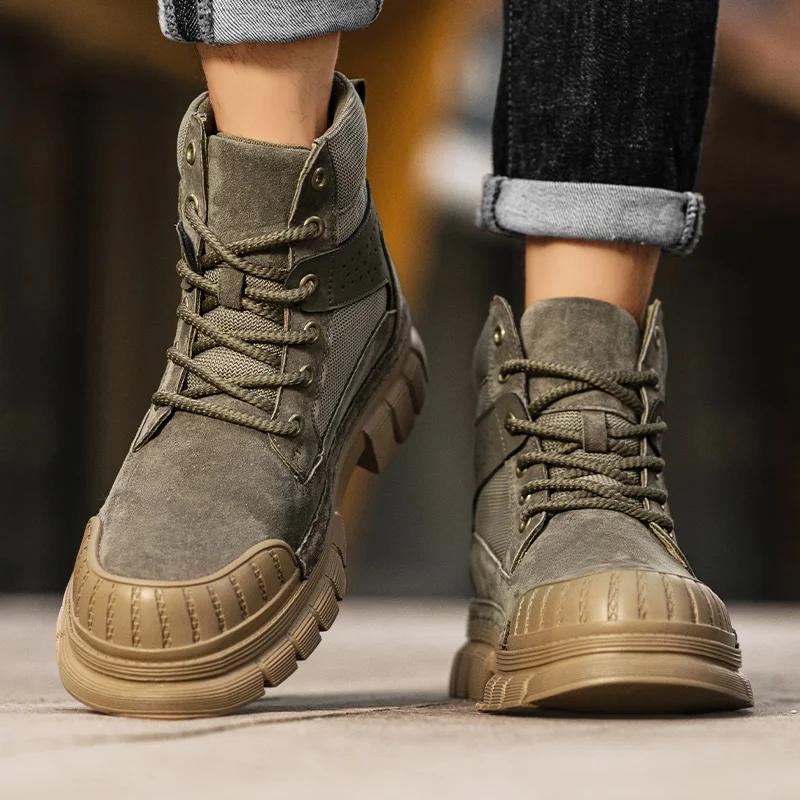 Fashion Lace-Up High Top Leather Sneakers Autumn Men's Motorcycle Boots Brand Men New Arrival Walking Boots Winter Men's Basic Boots