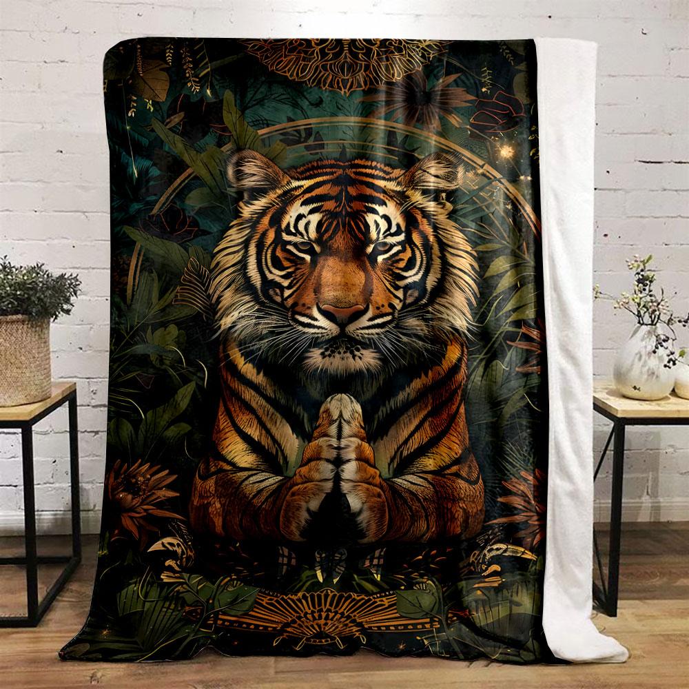 Meditating Tiger Jungle Blanket Bedroom Blanket for Livingroom Couch Lunch Break Soft Throw for Friend's Festival Gift