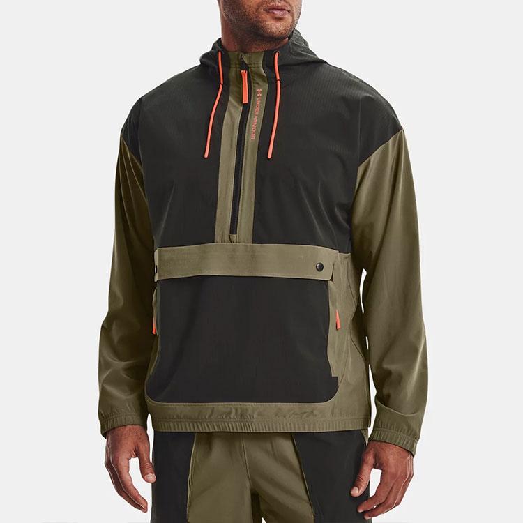 Under Armour Popover Woven Training Color Block Hoodie Men Hoodies Green 1366188-361