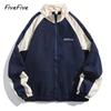 FiveFive Uomo Hip Hop Streetwear Cappotto Giacca con Zip Antivento Harajuku Cappotti Sottili Sport Nero Blu