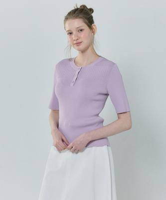 BASIC HOUSE Women'S Rayon Ribbed Short Sleeve Sweater Lavender Lzkt3204