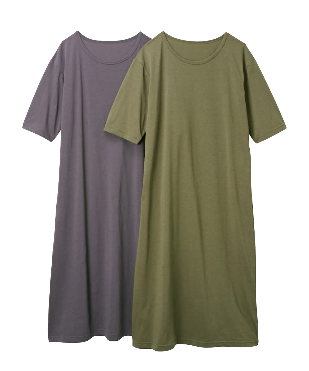 

Пижамный и домашний комплект из хлопка с рукавами летучая мышь, домашний, хаки, угольный, 4L [Nissen] топы, платье за 3 секунды, 2, смешанный, облегающий, платье 5/8, + коричневый,